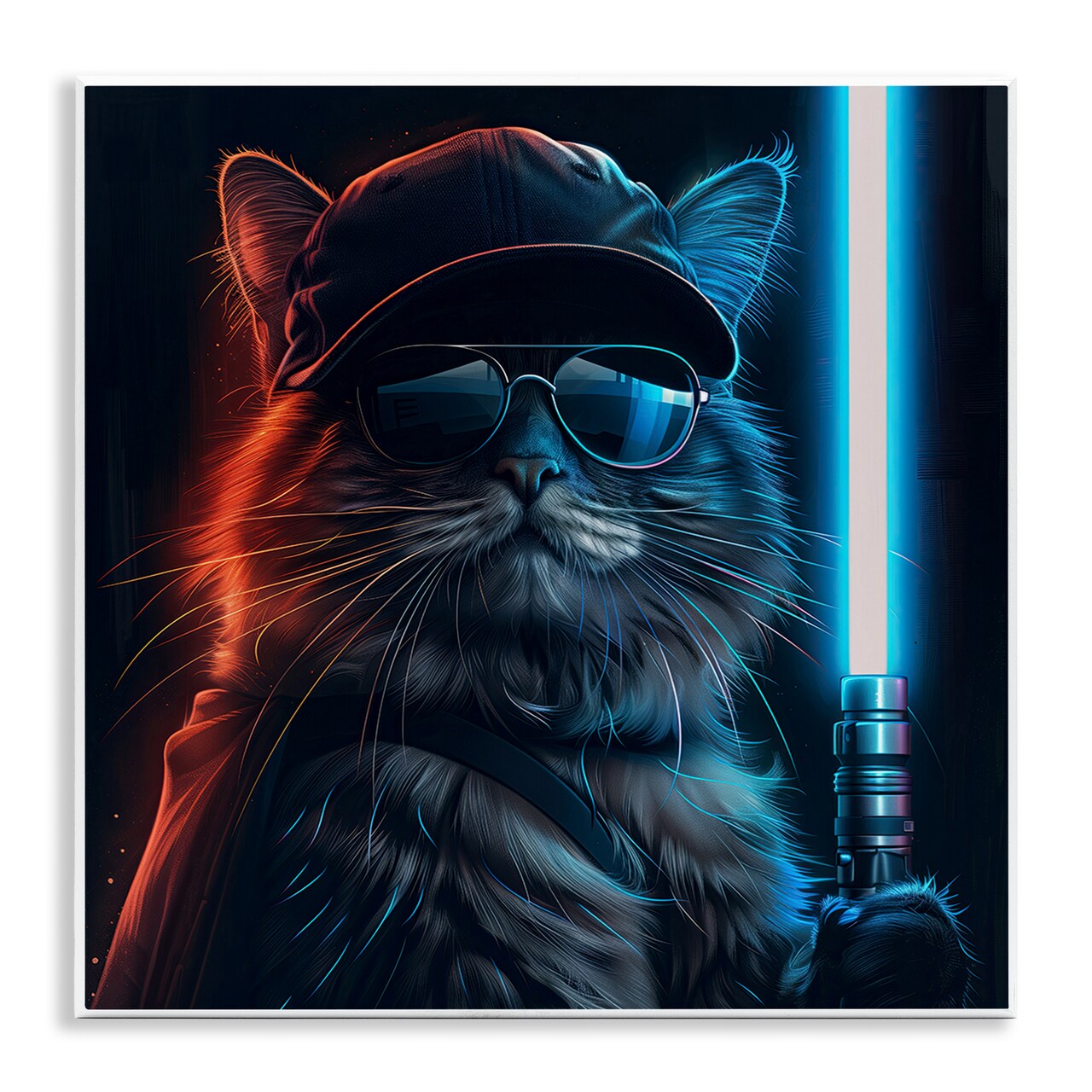Stupell Industries Sci-Fi Cat with Glowing Saber Wall Plaque Art Design by Jim Baldwin